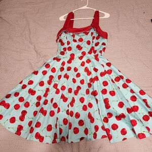 Pinup Couture x Golightly Netti swing dress in a blue cherry print. large